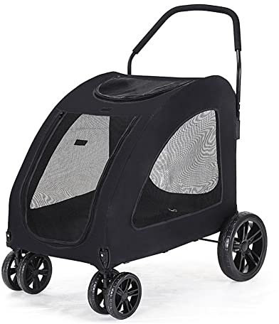 Haustier-Buggys für mittelgroße und große Hunde, Kinderwagen für 2 Hunde, 4 Räder, zusammenklappbare Hundetragetasche, Haustier-Buggy für Reisen im Freien, max. 50 kg (schwarz)