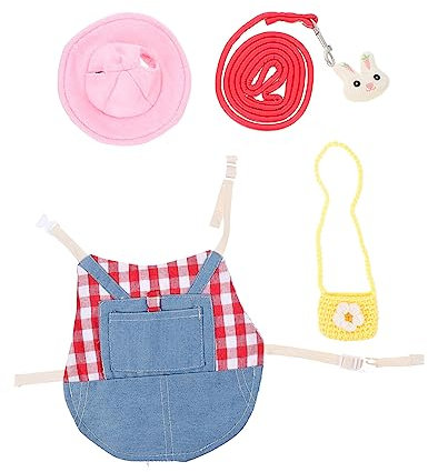 TOGEVAL 1satz Bunny Outfit Für Kleine Haustiere Mit Leine Und Zubehör Niedliches Kaninchenkostüm Mit Haarspange Und Tasche Bequem Und Atmungsaktiv Für Haustiere Wie Kaninchen Und