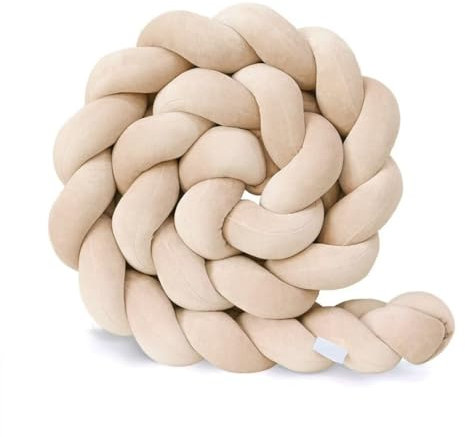 Bettschlange Geflochten, Baby, Babybett Umrandungen, Kantenschutz Bettumrandung Knotenkissen, Seitenschläferkissen, Baumwolle Schlafkissen Kissen,Beige,150cm
