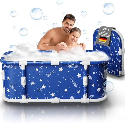Baignoire portable, baignoire pliable de 120 cm sans installation, baignoire épaisse à 7 couches avec support en métal, baignoire de trempage pliable (Étoile magique N8)