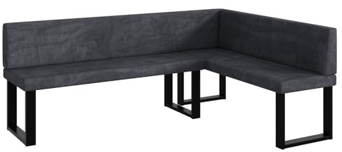 MEBLINI Eckbank für Esszimmer - Küchenbank - Essecke - Sitzecke Küche - Toni - U-Beine 142x196x87cm Rechts - Dunkelgrau Samt