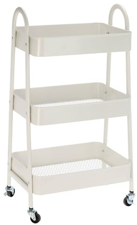 Carro de Cocina Blanco con 3 cestas y Ruedas H.79,5cm