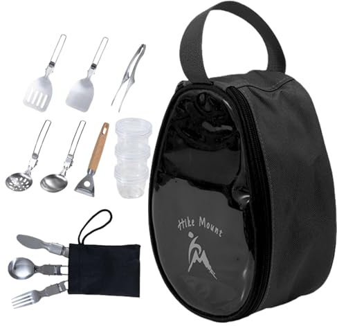 Set da cucina da campeggio, set di utensili da campeggio, 11 pezzi, utensili da cucina, set di stoviglie per barbecue, borsa organizer portatile, accessorio da campeggio per picnic ed escursionismo