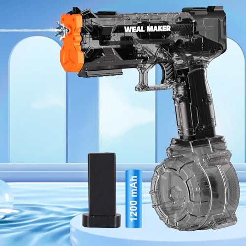 Brisum Stärkste Elektrische Wasserpistole mit 400 Ammos, Transparenten Automatischen Squirt -Kanonen IP67 wasserdichte, Klassische Wasserpape Sommerpool -Spielzeug für Kinder/Aldulte