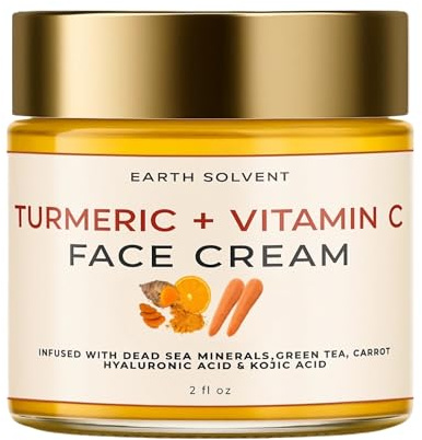 Vitamin C & Turmeric Face Cream Super Hydrating & Moisturizing Clears Blackheads Improve Dark Spot Acne Dead Sea Minerals Green Tea Carrot Hyaluronic Acid + Kojic Acid (2 fl oz, Turmeric Face Cream)