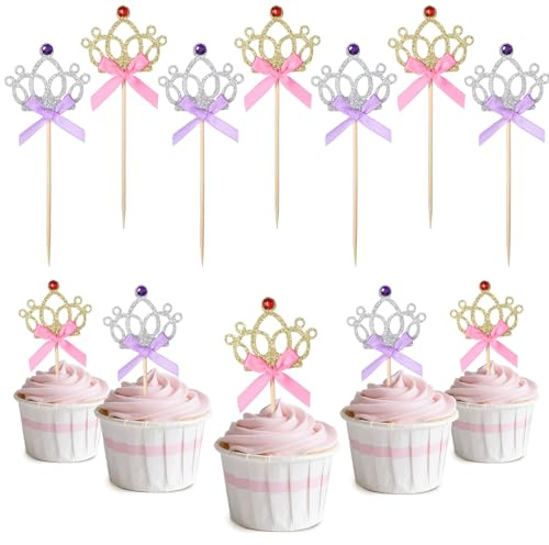 12PCS Gold and Silver Glitter Crown Cupcake Toppers, Glitter Princess Cake Pick Decorations, Tiara Cake Cupcake Topper, Glitters Queen Crown Cupcakes Picks for Wedding Birthday Baby Shower Party Decor