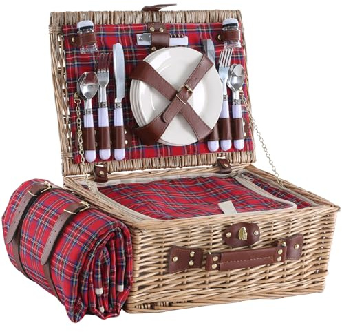 HYBDAMAI Picknickkorg set för 4 personer med kylfack och vattentät picknickfilt, avtagbar rem, bestickset, för camping, strand, vandring, BBQ och familj/par presenter, tillbehör