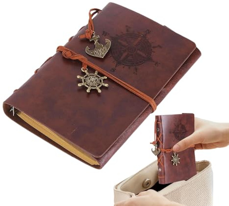 Läderjournal, påfyllningsbar skissbok, vintage A6 anteckningsbok, pärmdesign, mjukt fodral, kompakt storlek, tjockt papper, resevänligt, kreativt skrivande, perfekt för teckning, planering