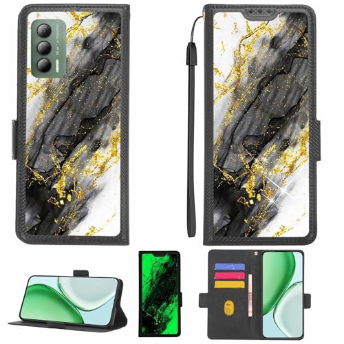 Aroepurt fodral kompatibelt med Cricket Outlast telefonfodral flipskydd [med härdat glas skärmskydd] [RFID-blockering] [Guldglitter + lysande] LPT-HDL