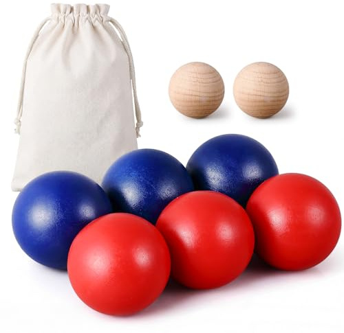 Photect Juego de Petanca de Madera Set de 6 Bolas de Petanca de Colores 2 Boliches 1 Bolsa de Lona en Interiores y Exteriores Juego de Habilidad y Precisión