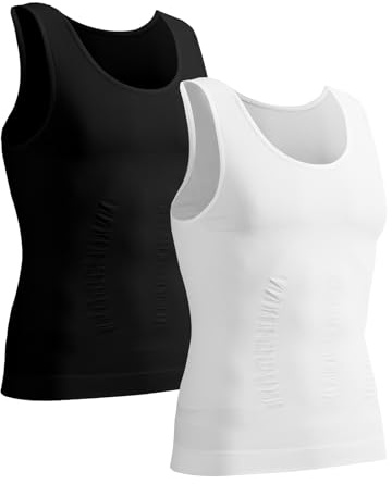 2 Pack Men's Compression Shirt Seamless Slimming Compression Vest Body Shaper Workout Baselayer