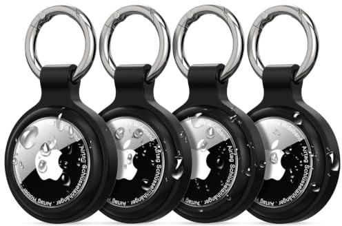 PESTON AirTag Nyckelring, 4-pack IP67 Hållare för Apple AirTag 1 och 2 | AirTag fodral i silikon och transparent TPU; IP67-design; zinklegerad ring; nycklar, bagage, husdjur; AirTag ingår inte