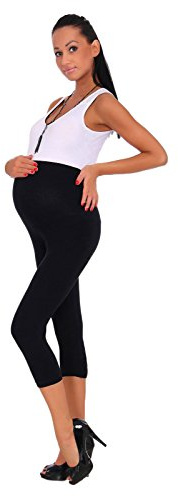 FUTURO FASHION Maternity Leggings Cropped 3/4 Length Cotton Leggings Black 10 UK (M)