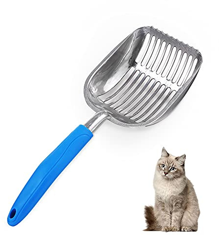Chi-buy The Latest Update Metal Cat Litter Scoop POLISHING Blue Handle,Aluminum Alloy with TABS/Round Teeth Pet Kitty Litter Scooper
