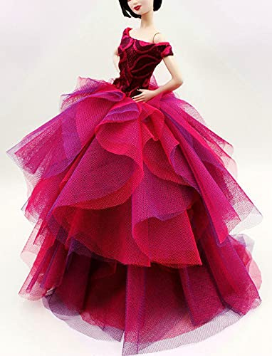 Cora Gu Handmade Classic Off Shoulder Fuchsia Rose Lace Dress Wedding Gowns Fit for 12 Fashion Doll & Doll's not Included