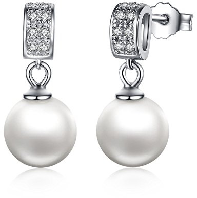 Orecchini Donna pendenti in Argento 925 con Perle 9mm e Cristallo Zirconi Regalo