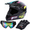 Samger DOT Erwachsene Off Road Helm Motocross Helm Dirt Bike ATV Motorrad Helm Handschuhe Brille (Schwarz, S)