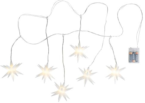Ideen mit Herz 3-D LED-Sterne-Girlande | Mit 6 herunterhängenden Sternen | Je Ø 10 cm | 6 LED-Lämpchen in Warmweiß | Mit Timer-Funktion (6 Stunden AN | 18 Stunden AUS)