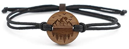 WALDHERZ Holz Armband Berge und Wald aus Walnussholz | Rückseite personalisierbar | handgefertigt in Deutschland | nachhaltig und vegan