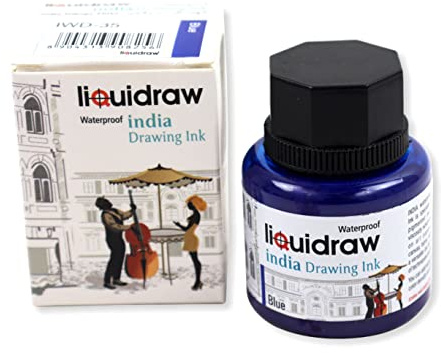 Liquidraw Inchiostro da disegno colorato, inchiostro indiano, impermeabile, 20 colori assortiti, 35 ml, inchiostro indiano per artisti (blu)