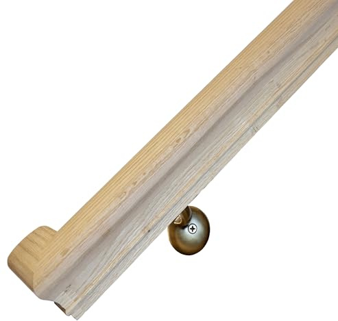 Solid Red Oak Handrail Kit with Wall Returns and Wall Mount Brackets (Matching Screws Included). 6010 Profile Unfinished. Indoor Use Only. (7 Ft, Antique Brass)