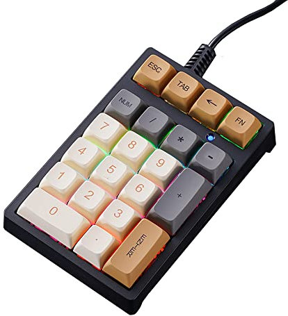 HMHAMA Teclado numérico mecánico USB mini con cable de 21 teclas, interruptor azul, teclado numérico, retroiluminación, diseño extendido
