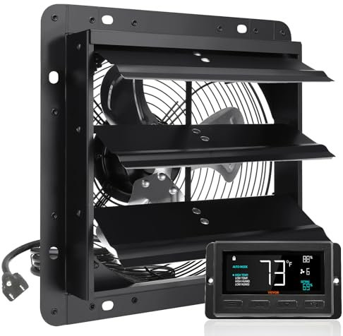 VEVOR Abluftventilator, 254 mm, Temperatur-Feuchtigkeitsregler, EC-Motor, 843 CFM, Wandlüfter mit Geschwindigkeitsregelung zur Wandmontage, Belüftung und Kühlung für Gewächshäuser, Garagen, Schuppen