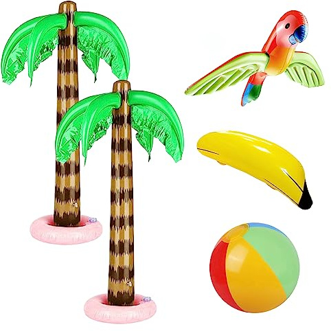 TAFACE Palma Gonfiabile 2 Pezzi, Pallone Da Spiaggia Gonfiabile 1 Pc, Pappagallo Gonfiabile 1 Pc, Banana Gonfiabile 1 Pc, Set Di Gioco Gonfiabile, Decorazione Della Festa, Giocattoli Gonfiabili Da