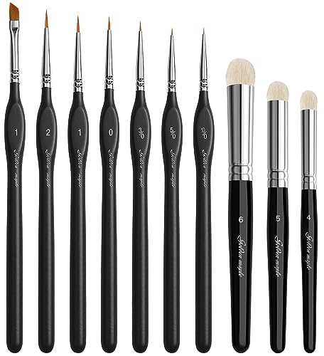 Feine Detailpinsel mit Trockenpinsel Set, 10 Miniatur-Pinsel für feine Detaillierung, Kunstmalerei, Modelle, Acryl, Aquarell, Miniaturen, Öl, Figuren (Golden Maple Series)