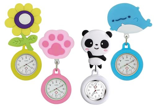 Nizirioo Krankenschwester Uhr Krankenschwester Taschenuhr Schwesternuhr 4 Stück Einziehbar Taschenuhr Schwesternuhr Taschenuhren Zeiger mit Leuchtend Silikon Hängeuhr für Krankenschwester Mädchen