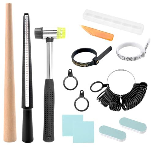 11 Stück Ring Schmuck Sizer Tools Set, Ringmaß Messwerkzeug Teiliges Ringherstellungsset Ringstab Set mit Gummihammer Kunststoff Ring Sizer Messgerät Benutzerdefinierten Messen von Schmuckgrößen Sets