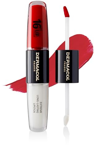 NEW Dermacol - 16-Hour Lip Colour, Highly Pigmented Glossy Lip Stain, Two-Phase Lip Plumper Gloss, Kissproof Lip Makeup Products with Matte and Glitter Finish, n.4