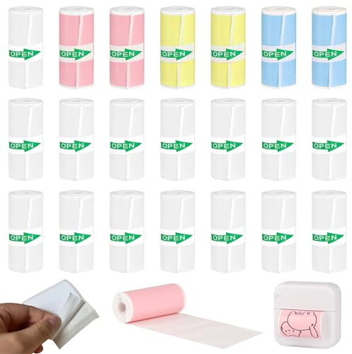 21 Rollen Thermopapier Selbstklebend, 57mm x 25mm x 3m Mini Drucker Aufkleber, Bunt Thermorollen Thermal Pinter Papier für kinderkamera, Sofortbildkameras Bedruckbarer Aufkleber - für Fotos, Notizen