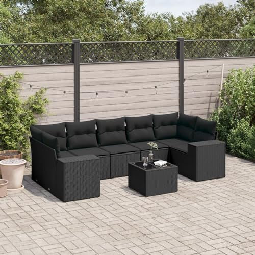 SECOLI Conjunto de muebles de jardín de ratán con espacio de almacenamiento, XXL, muebles de terraza, sofá de salón, grupo de asientos de ratán, muebles de esquina, juego de muebles de balcón, color