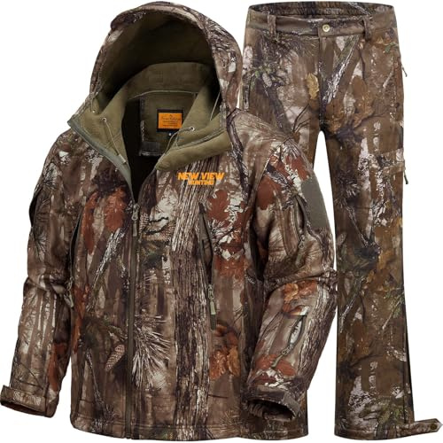 NY VIEW Camo Jaktkläder för män, tyst varm jaktjacka och byxor, vattentålig jaktdräkt för rådjur anka rosett jakt, Nv Camo Tree, XL