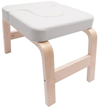 Banco de yoga con soporte para cabeza moderno blanco ejercicio taburete de inversión banco de trabajo silla hacia abajo 64 x 36 x 40 cm de madera y almohadillas de poliuretano banco de inversión para