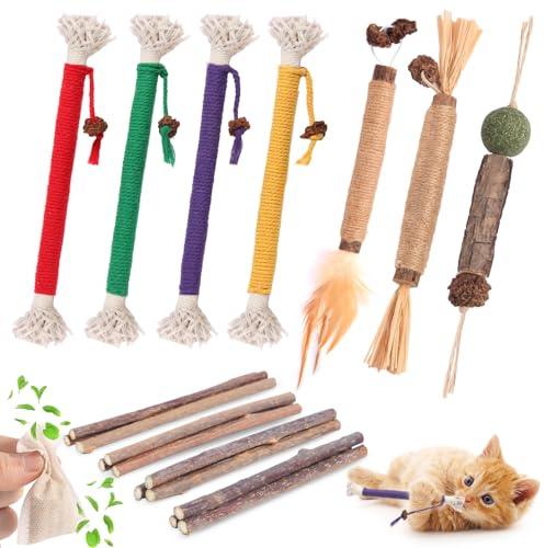 Kyouki Cat Toys Cat Chew Toys, Silvervine Sticks Catnip Rope Toys for Cats Teeth Cleaning, Kitten Dental Care, Kitty for Indoor Cats Increase Appetite,Enhances Oral & Dental Health (20 Pack)