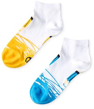 Dedoles Unisex Socks Cotton Funny Designs Football Bicycle Horses Plants Firefighter Gift Mismatched, color: White, design: Colourful Pencils (ankle socks), size: 6-8
