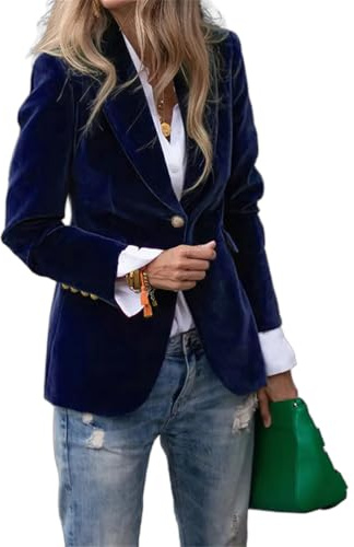 ORANDESIGNE Giacca da Donna in Velluto Blazer Casual da Lavoro e Ufficio a Maniche Lunghe A Blu Scuro M