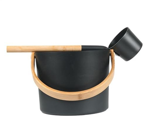 Matchande slev med långt handtag | Finsk tillbehör för spa och avkoppling | Aluminium bastuhink och slev kit | 7 L lyxig bastutunna | Bastuhink och sked set