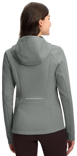 Pioneer Camp Giacca da ciclismo da donna con cappuccio, in tessuto Softshell con fodera in pile, calda, antivento e traspirante, da donna, riflettente, per bicicletta, corsa e tempo libero, Verde