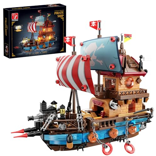 TYCOLE Ensemble de Construction de Bateau Pirate avec Éclairage LED, 916 Pièces, Modèle de Bateau Pirate Créatif. Cadeau d'anniversaire pour Enfants, Adolescents, Adultes et Garçons de 8 à 12 Ans