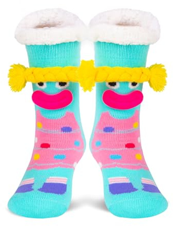 WOTENCE Calcetines Mujer Antideslizantes Invierno Calcetines Térmico de Punto Para Estar por Esponjosos Lindos Animales Casa （Azul verdoso）