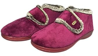 COZSERIES Botas Cerradas Casa Mujer Invierno Suapel Zapatillas Interior Exterior Calientes Cómodas Cierre Ajustable Suela Caucho Antideslizante Regalo Hogar Diario Ancho Especial 395 BURDEOS-39