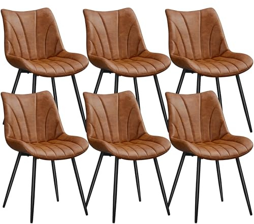 Yaheetech Dining Chairs Set of 6 Retro Brown Faux Leather Kitchen Chairs | Comfortable Padded Seat | Modern Retro Design | PU Leather Upholstery | Metal Legs | For Kitchen Dining Room