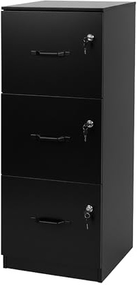 Relaxdays Armadietto Portadocumenti con cartelle sospese, 3 cassetti con Serratura, HxLxP: 103 x 40 x 40 cm, Nero