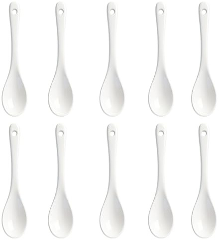 10 cucharas de porcelana para huevos, 13 x 2,5 cm, de cerámica, color blanco, para mermeladas, cucharas de café, postres, cucharas de porcelana, para postres, café, yogur, color blanco