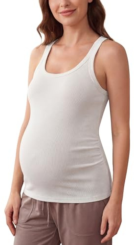 FEOYA Women's Butterluxe Racerback Maternity Tank Tops Ruched Pregnancy Sleeveless Top Yoga Camisole S-XL