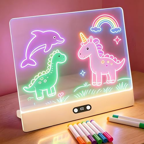 Anmossi Pizarra LED Recargable,35 x 26 cm Pizarra Led Luminosa de Escritura Niños,8 Colores,3 Modos de Iluminación,Borrable,Tablero de luz Magica Acrílica,Regalo creativo para Niños-Blanco