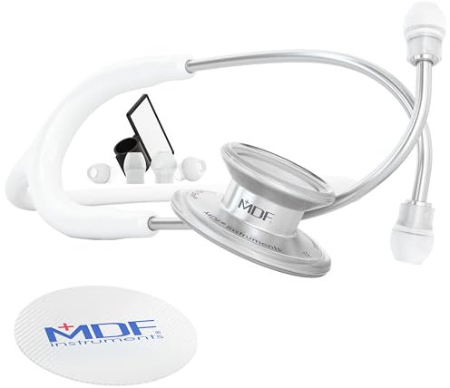 MDF MD One - Stéthoscope à double pavillon, Stéthoscope professionnel pour adultes - Acier inoxydable - Tubulure blanc, Lyre/pavillon argent (MDF77729)
